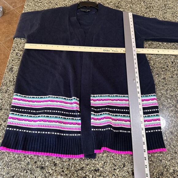 Lane Bryant Sweater Women 14/16 Navy Blue Pink Open Front Cardigan Striped - Picture 4 of 7